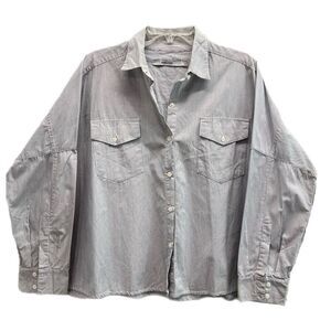Maria Cher Women Button Down Shirt XL U Pinstripe Lagenlook Long Sleeve Boxy